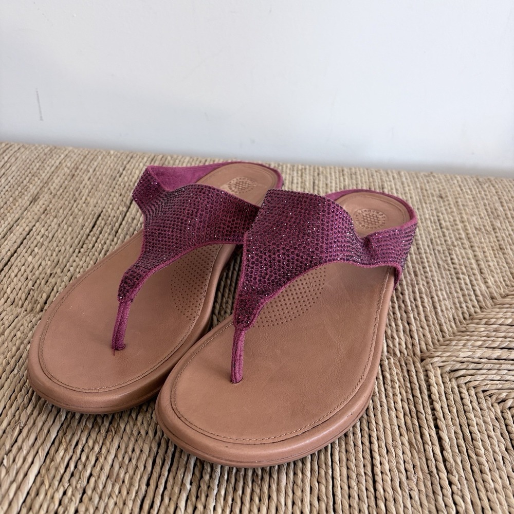 FitFlop Banda Glitz Flip Flops Sandals Womens 8 US Red Rhinestone Thong N01-620